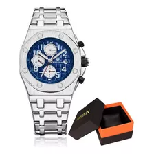 Reloj Cronógrafo Luminoso Kimsdun 1222a De Acero Inoxidable Fondo Silver/blue