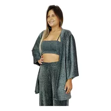 Casaco Feminino Kimono Cardigã Lurex Shine Verão Brilho