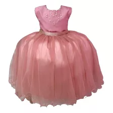 Vestido Infantil Rose C/ Strass Pérolas Damas Luxo