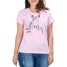 Camiseta Feminina Country Cavalo Manga Curta Rosa