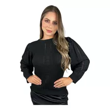 Blusa De Tricot Manga Longa Fofa Detalhe Trançado Na Frente