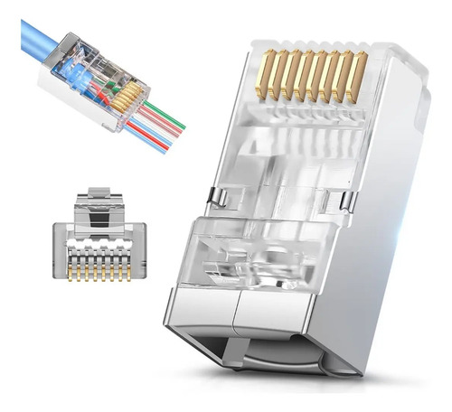 Ficha Blindada Plug Cat6 Pasante Rj45 8c Ftp X 10 Prosoft