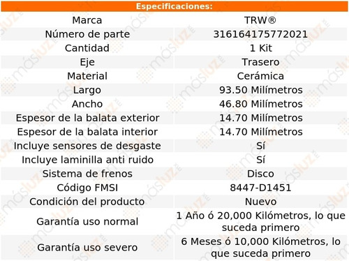 Balatas Ceramicas Traseras Acura Tsx 11 Al 14 Trw Foto 2