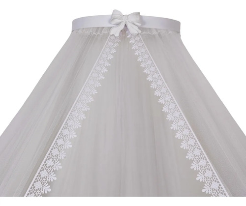 Dossel Liso Laço Com Mosquiteiro Tule Para Berço Branco