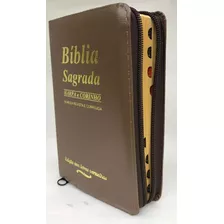 Biblia Média Com Harpa Palavras De Jesus Em Vermelho Papel Jornal Marrom Ziper