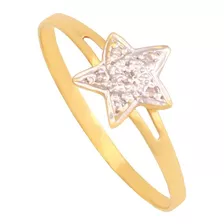 Anel Estrela Com Diamantes Em Ouro 18k