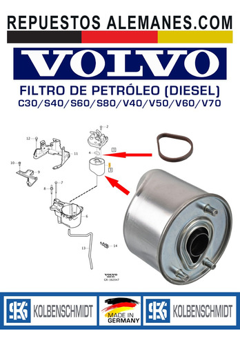 Filtro Diesel Volvo 1.6 C30 S40 S60 S80 V40 V50 V60 V70 Foto 4