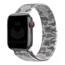 Pulseira Magnética Aço Milanês Compatível Com Apple Watch Cor Branco Camuflado Largura 44 Mm