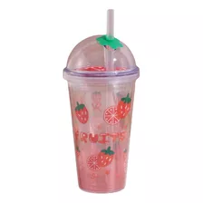 Vaso Con Tapa Y Sorbito 450 Ml - Frutillas 