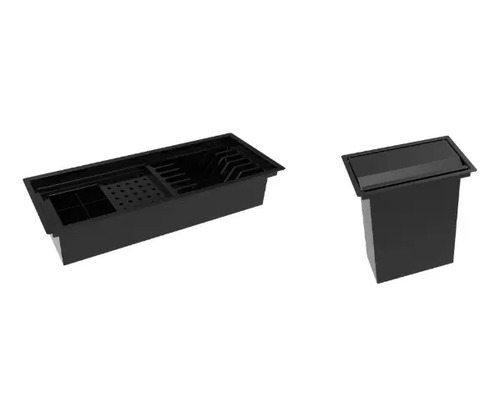 Kit Escorredor Embutido 50cm+ Lixeira Retangular 4,1l- Preto Preto