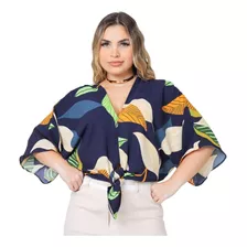 Blusa Feminina Soltinha Estampa Verão Duna Amarração Frontal