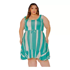 Vestido Regata Plus Size Com Babado Do 44 Ao 58 Verde Água 