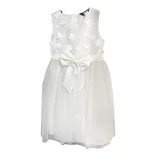 Vestido De Gasa Blanco Con Flores Para Niña