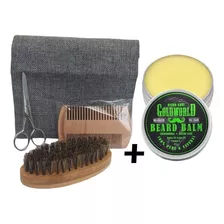 Kit Barba Cepillo Cerdas Barba Y Balsamo Moldear Y Engrosar 