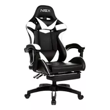 Cadeira Gamer Giratória Nsx Reclinável Estofado Cores Couro Cor Preto E Branco