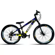 Mountain Bike Vikingx Tuff 25 Aro 26 13.5 21v Freios De Disco Mecânico Câmbios Shimano Tourney Cor Preto/azul/amarelo/branco