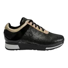 Tenis Casual Para Dama Perugia Negro/ Oro Modelo ( 20023 )