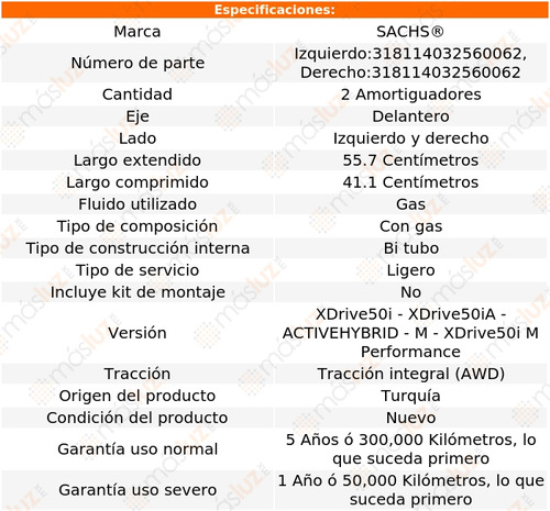 2- Amortiguadores Gas Delanteros X6 V8 4.4l Awd 08/14 Sachs Foto 2