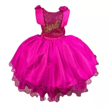 Vestido Barbie Girls Pink Luxo Laço No Ombro Menina Infantil