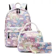 Mochila Escolar Ligera Unicornio Para Niñas Con Lonchera (b