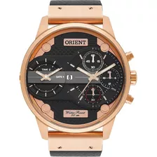 Relógio Orient Masculino Dual Time Rosê Mrsct001 P1px Cor Da Correia Preto Cor Do Fundo Preto