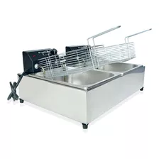 Fritadeira Elétrica 12 Litros 2 Cubas Inox Com Termostato