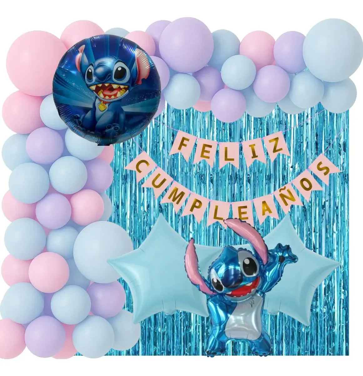 Stitch Decoracion Cumpleaños Angela Globos - Celeste - Celeste Stitch