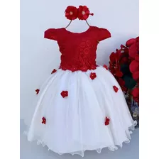 Vestido Festa Vermelho Com Branco