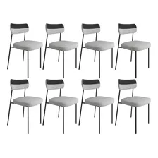 Kit 8 Cadeiras Cozinha Sala Jantar Melina Cinza Corano Preto Material Do Estofamento Linho