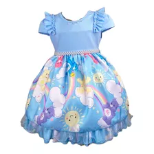 Vestido Infantil Azul Ursinhos Carinhosos Bordado 1 Ao 3