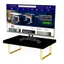 Suporte Ergonômico Monitor Aço Piatina Dourado Mdf 20x30cm Cor Preto