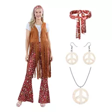 Conjunto De Disfraz Hippie De Los Anos 70 Para Mujer, Disfra