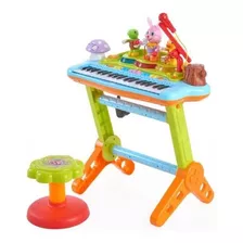 Piano Infantil Organo Teclado Banco Microfono Luz Melodias Color Verde