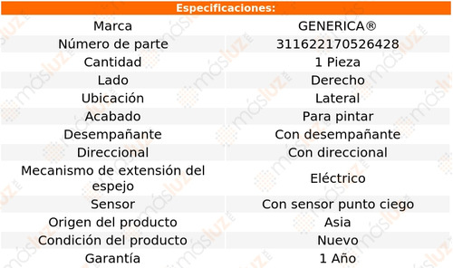 1- Espejo Derecho Lat Elect Sonata 2018/2019 Genrica Foto 2