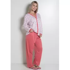 Pijama Longo Amamentação Botão Feminino 