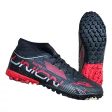 Tenis Futbol Rapido Fut7 Union Negro Rojo Plata Cosidos 