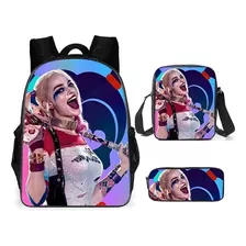 Conjunto De 3 Peças Para Mochila Harley Quinn Bolso De Hombr