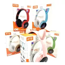 Headset Wireless Kts F-77m - Com Led - Rosa E Branco