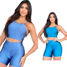 Conjunto Fitness Top+ Short Roupa Para Academia Brilho Gloss