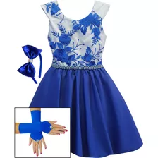 Vestido Festa Infantil Azul Royal Luxo 4 A 16 Anos Oferta 