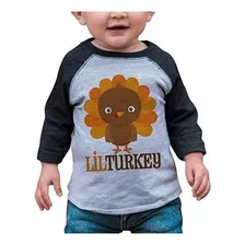 Camisa Estilo Raglán Gris Para Bebé, Diseño De Pavo Pequeño