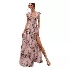 Maxi Vestido Estampado Flores Fresco Casual Elegante Playa