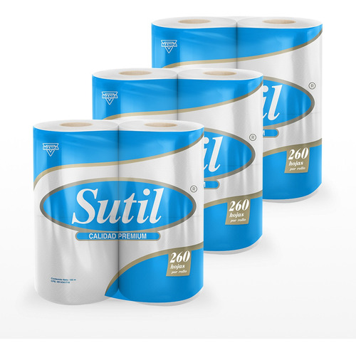 Papel Higiénico Sutil® Calidad Premium - 3 Paq De 4 Rollos