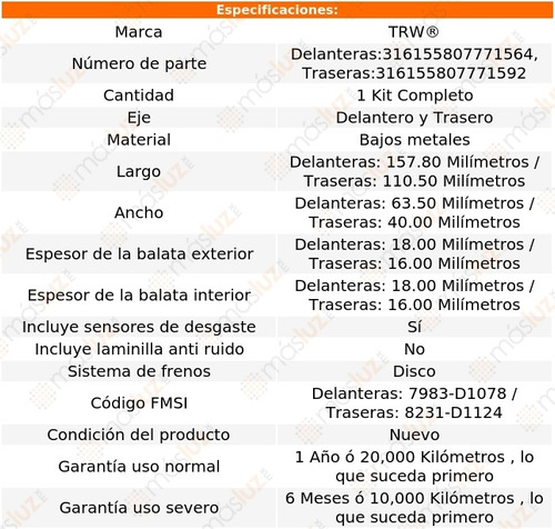 Jgo Balatas Bajos Metales Del Y Tras Subaru Tribeca 08/14 Foto 2