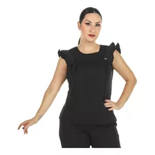 Blusa Feminina Scrub Sem Manga Babados Preto