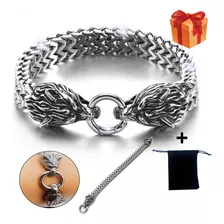 Pulsera Lobo Vikingo Para Hombre Cadena De Malla De Acero