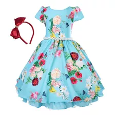 Vestido Infantil Floral Igreja Moda Evangélica Menina Tiara