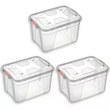 Kit 3 Caixas Organizadora Transparentes 20 Litros Pp Uninjet