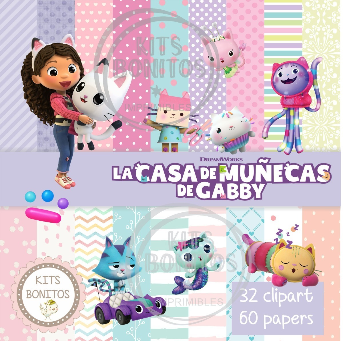 Kit imprimible gratis La Casa de Muñecas de Gabby 2 candy bar