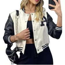 Chaqueta, Campera Universitaria Deportiva Manga Ecocuero